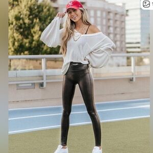 SPANX  Black Faux Leather Leggings- size S